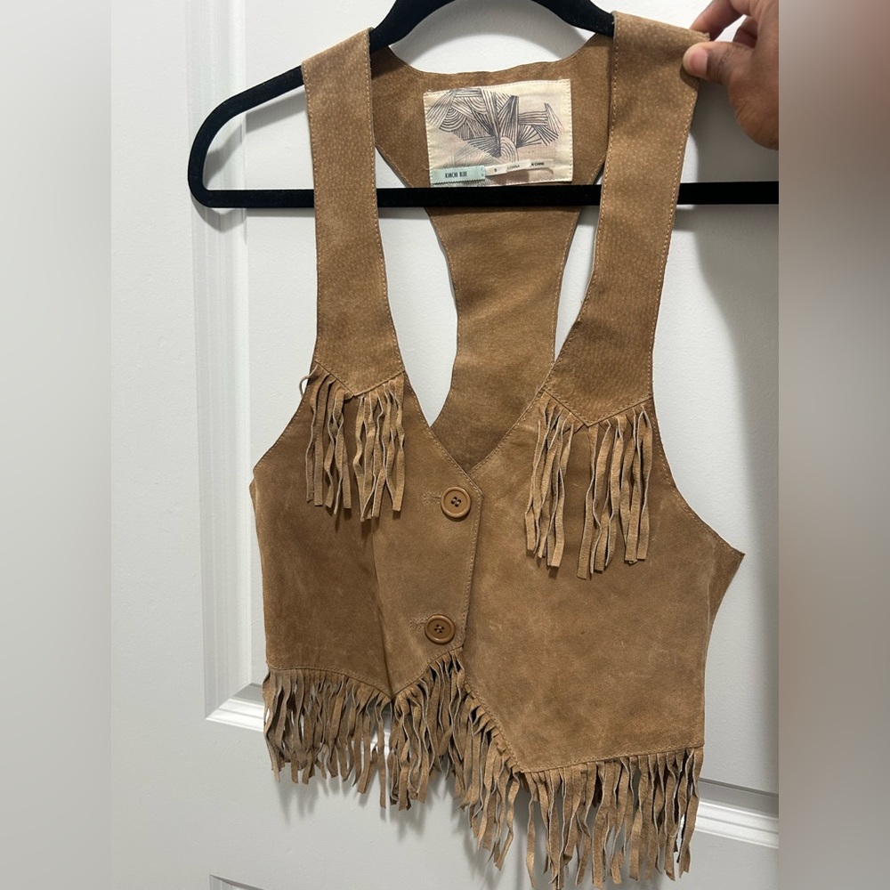 Women Vintage Kimchi Blue Tan Leather Fringe Vest
